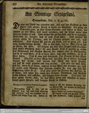 Am Sonntage Sexagesimae. Evangelium, Luc. 8. v. 4-11