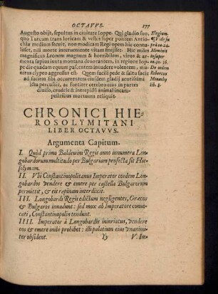 Chronici Hierosolymitani Liber Octavus.
