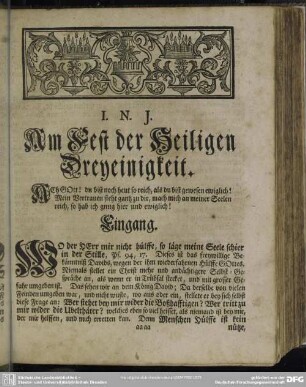 Am Fest der Heiligen Dreyeinigkeit