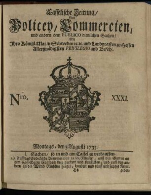 Nro. XXXI, Montags, den 3. Augusti 1733