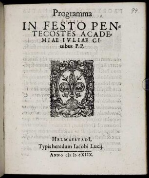 Programma In Festo Pentecostes Academiae Iuliae Civibus P.P.