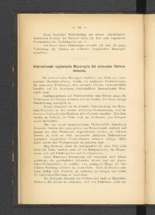 Internationale hygienische Massregeln bei drohender Cholera-Invasion.