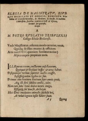 Elegia De Magistratu, Eiusque Dignitate Et Officio ...