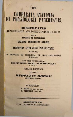 De comparata anatomia et physiologia pancreatis : Diss. inaug. physiol.