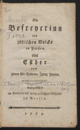 Die Befreyerinn des jüdischen Volcks in Persien, oder Esther