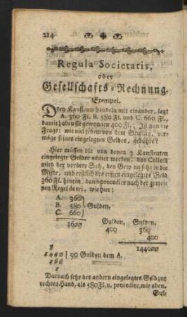 Regula Societatis, oder Gesellschafts-Rechnung.