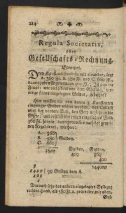 Regula Societatis, oder Gesellschafts-Rechnung.