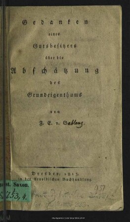 Gedanken eines Gutsbesitzers über die Abschätzung des Grundeigenthums