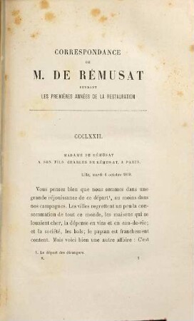 Correspondance de M. Charles de Remusat pendant les premières années de la restauration publiée par son fils Paul de Remusat. 5