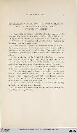 Regulations concerning the publications of the American School of Classial Studies at Athens