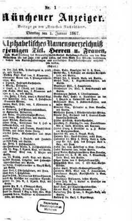 Neueste Nachrichten aus dem Gebiete der Politik. 1867, [a] = Münchener Anzeiger, 1 - 3