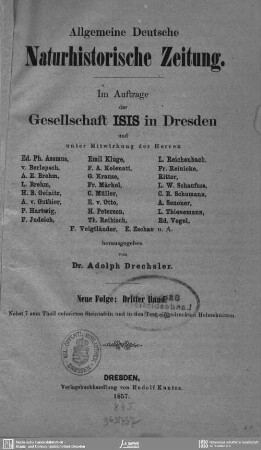 N.F.3.1857 + Literaturblatt 1857: Allgemeine deutsche naturhistorische Zeitung
