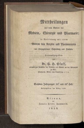 Sechsten Jahrganges 11. und 12. Heft. Ausgegeben im März 1839. - Vierten Jahrganges 11. und 12. Heft. Ausgegeben im Juli 1839.