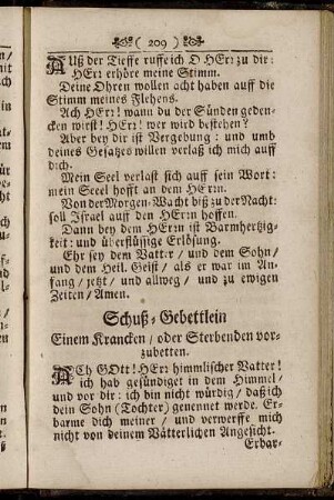 Schuß-Gebettlein Einem Krancken/ oder Sterbenden vorzubetten