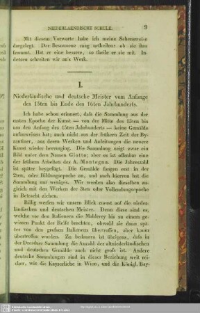 I. Niederländische und deutsche Meister vom Anfange des 15ten bis Ende des 16ten Jahrhunderts