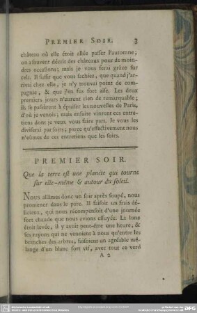 Premier Soir. Que la terre est une planète qui tourne sur elle-meme & autour du soleil