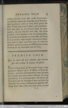 Premier Soir. Que la terre est une planète qui tourne sur elle-meme & autour du soleil