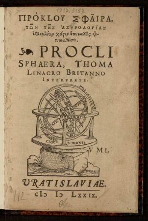 Proklu Sphaira ... Procli Sphaera, Thoma Linacro Britano interprete