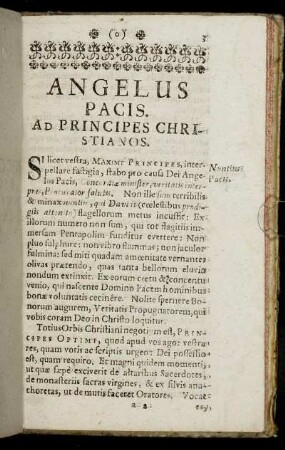 Angelus Pacis. Ad Principes Christianos.
