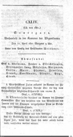 144. Sitzung, Stuttgart, 12.4.1821
