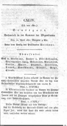 144. Sitzung, Stuttgart, 12.4.1821