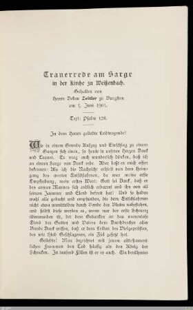 Trauerrede am Sarge ...