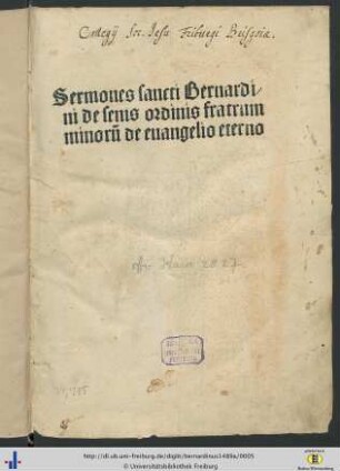 Sermones sancti Bernardini de senis ordinis fratrum minoru[m] de euangelio eterno
