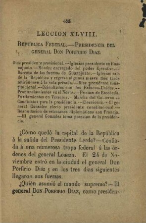 Leccion XLVIII. Republica Federal. - Presidencia del General Don Porfirio Diaz