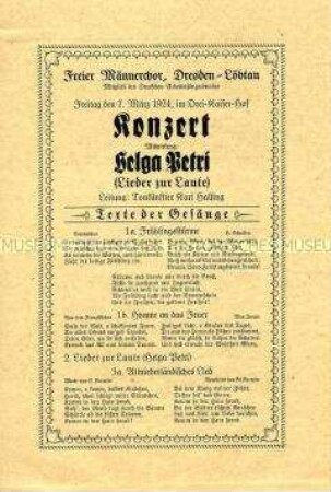 Programm zu einem Konzert des Freien Männerchores Dresden-Löbtau