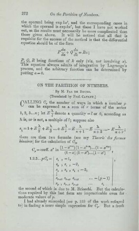 On the partition of numbers.