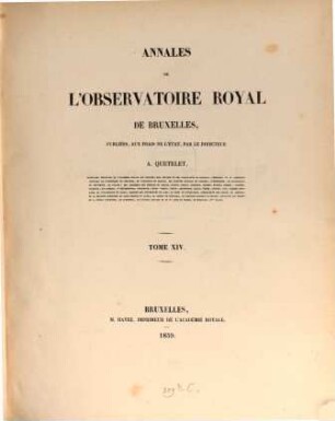 Annales de l'Observatoire Royal de Bruxelles, 14. 1859