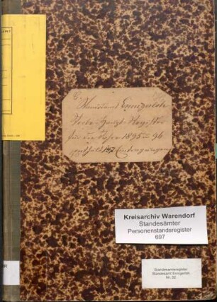 Sterberegister des Standesamtes Ennigerloh von 1895 (Urkunden-Nr. 1-82) und von 1896 (Urkunden-Nr. 1-65)