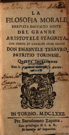 La Filosofia Morale : Derivata Dall'Alto Fonte Del Grande Aristotele Stagirita
