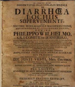 Diss. inaug. med. de diarrhoea lochiis superveniente