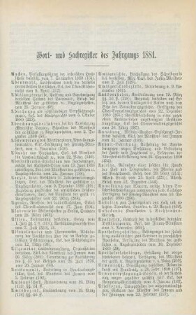 Wort- und Sachregister des Jahrgangs 1881