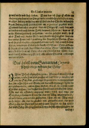 Das Libell vom Sacrament Corporis Christi ein zu nehmen zur Seligkeit.