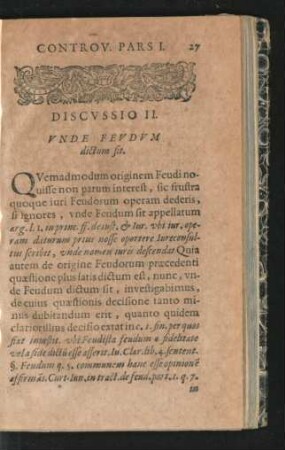 Discussio II. Unde Feudum dictum sit.