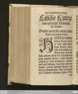 Etliche Kurtze und herrliche Gebetlein D. Lutheri.