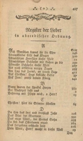 Register der Lieder in abecedischer Ordnung.
