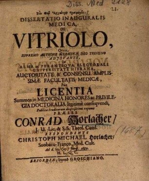 Dissertatio Inauguralis Medica, De Vitriolo