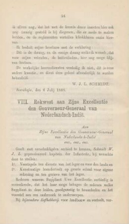 VIII. Rekwest aan Zijne Excellentie den Gouverneur-Generaal van Nederlandsch-Indie