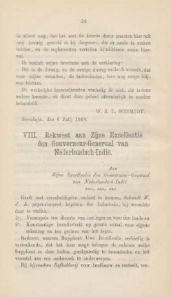 VIII. Rekwest aan Zijne Excellentie den Gouverneur-Generaal van Nederlandsch-Indie