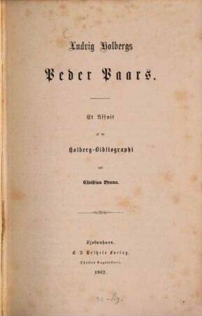Ludvig Holbergs Peder Paars : Et Afsnit af en Holberg-Bibliographi
