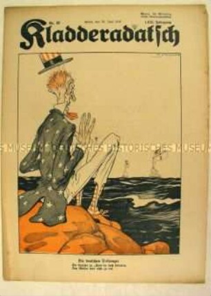 Satirezeitschrift "Kladderadatsch" zum U-Boot-Krieg mit den USA (Titelkarikatur)