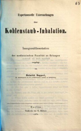 Experimentelle Untersuchungen über Kohlenstaub-Inhalation