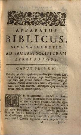 Apparatus Biblicus, Sive Manuductio Ad Sacram Scripturam, Tum clarius, tum facilius intelligendam