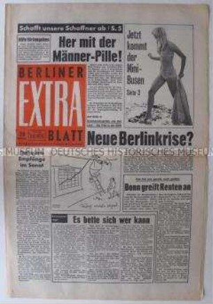 Linke Boulevard-Zeitung "Berliner Extra Blatt" u.a. über Prostitution und zum Kampf der IG Metall in Berlin (West)