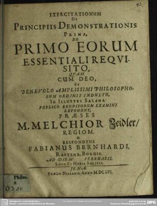 Exercitationum de principiis demonstrationis prima de primo eorum essentiali requisito