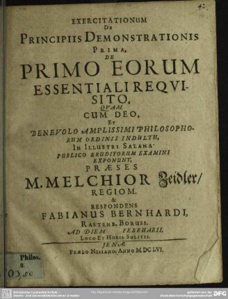 Exercitationum de principiis demonstrationis prima de primo eorum essentiali requisito