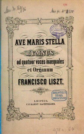 Ave maris stella : hymnus ad 4 voces inaequales et organum